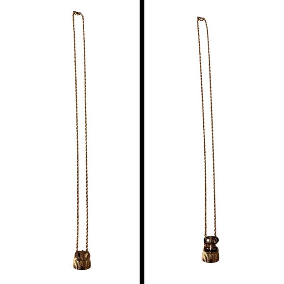 Vintage Signed MFA Gold Tone Basket & Hinged Fish Charm Necklace Cottagecore - Picture 4 of 13